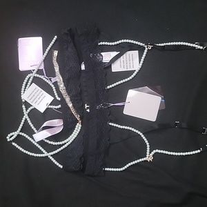 SavageXFenty Bow Pearl Bra and garter belt OS